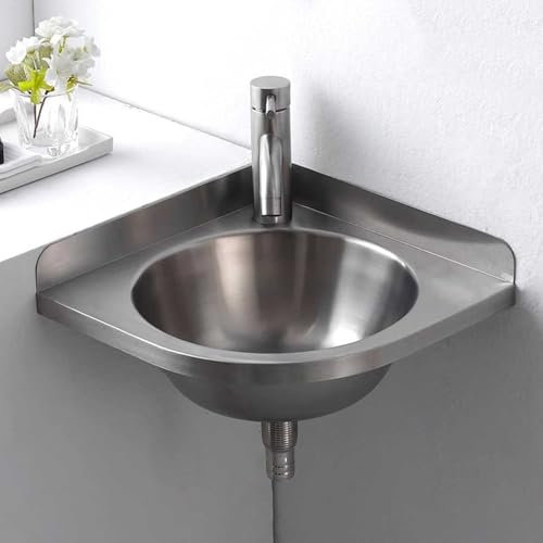 Lavello angolare a triangolo con montaggio a parete, in acciaio inox, piccolo lavabo, per camper, barca, bagno, cucina, WC