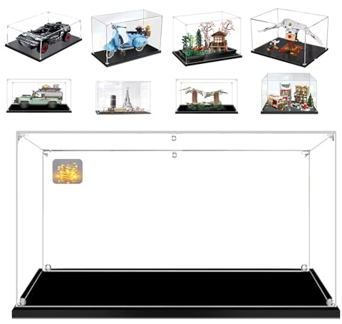 Vitrine 40x25x25 für 42160 10298 10315 10317 10269 21354 77984 43242 72037 | für Lego Vespa 125,Garten der Stille,Land Rover Classic Defender 90,Mario Kart,Jurassic World,Audi Rs Q E-tron,Schwarze Basis