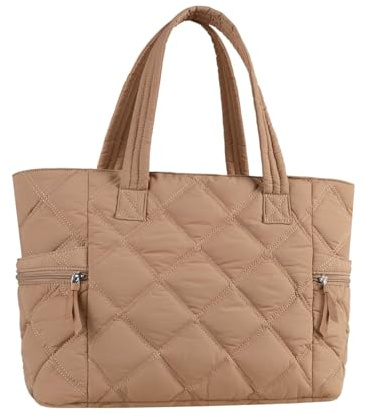Prite gesteppte Einkaufstasche für Frauen Große Puffer Reise Umhängetasche Handtasche Leichte flauschige Lehrerin Krankenschwester Tasche für Arbeit, Fitnessstudio, Schule