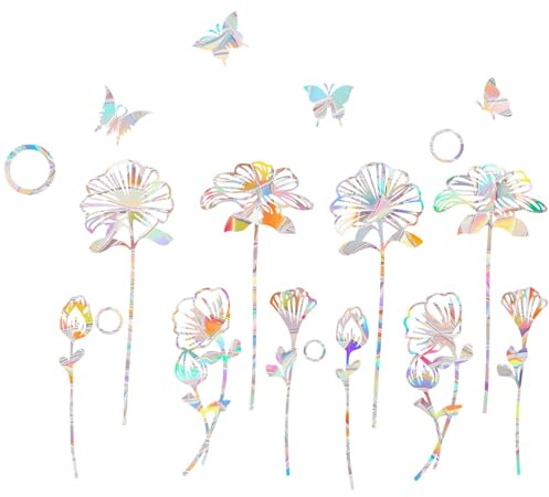 2 Blatt Blumen Fensterfolien Gegen Vogelschläge,Suncatcher Sticker,Regenbogen Folie Fenster Abziehbilder,Fensteraufkleber Vogelschutz Fenster Sticker,Suncatcher Fenstersticker,Prismatische für Deko