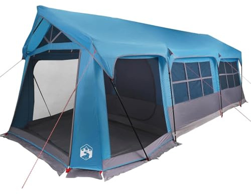 vidaXL Tienda Familiar Azul y Gris 620 x 322 x 240 cm Poliéster, Tienda de campaña Moderna, Grande, Impermeable, Ideal para Familia, Senderismo, Viajes y diversión en el jardín