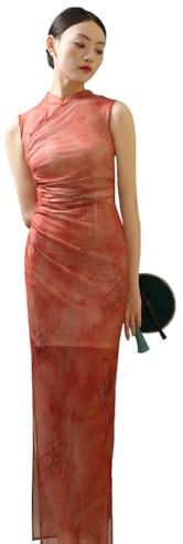 ROYAL SMEELA Abito Qipao Senza Maniche Sexy Adulto Vestito Cheongsam Lungo Tradizionale Cinese Donna