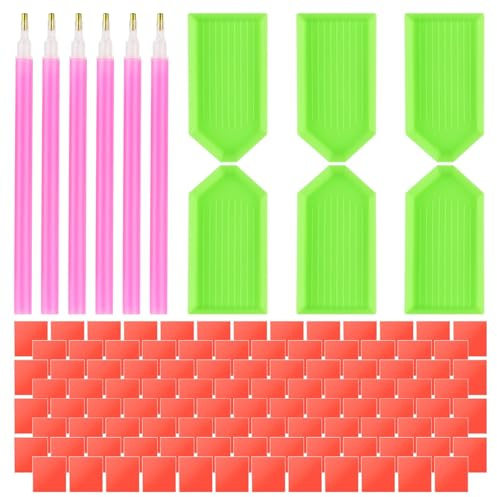 FL HUA Diamant-Malerei-Zubehör-Kits, 6 Stück 5D-Diamant-Kunst-Tabletts und Bohrstifte, 100 Stück Ton, Kleber, Wachs-Quadrate, DIY-Kunstzubehör für Kinder und Erwachsene