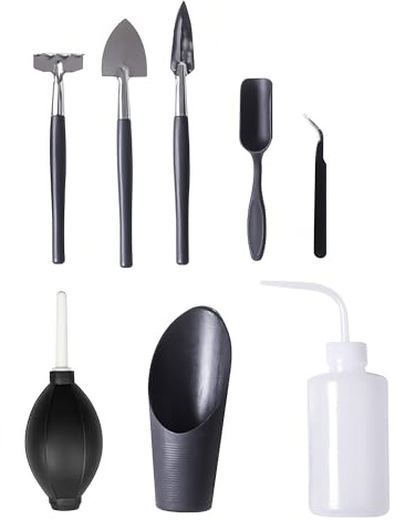 8Pcs Garden Bonsai Care Kit,Succulent Plants Tools Set for Trimming Gardening Plant Included Tweezer,Spade,Rake, Spray Bottle
