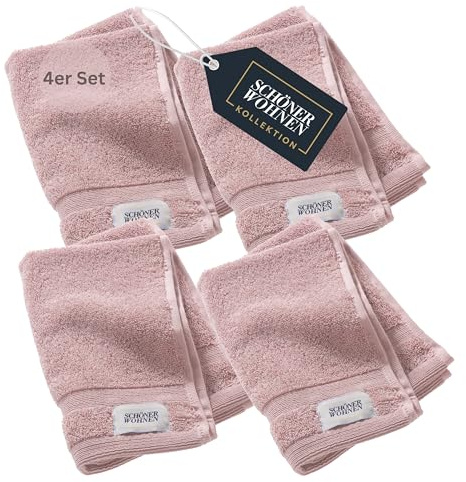 SCHÖNER WOHNEN Juego de 4 toallas de invitados de alta calidad, 30 x 50 cm, absorbentes, toallas de mano de lujo, 4 piezas, 100 % algodón, mullidas y suaves, combinables como juego de toallas, rizo