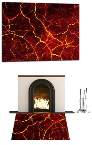 TMK ArtDeko Glasplatte für Kaminofen 30x52 cm – Funkenschutzplatte Glas Rechteckig – Feuerfeste Bodenschutzplatte Kamin