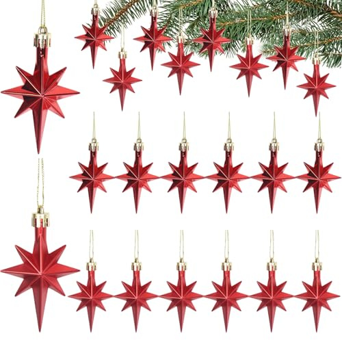 Stjärna juldekoration julgransprydnad, 12 stycken glitter stjärnor bethlehem stjärna hänge, julgran dekoration julgransprydnad, juldekoration, hänge, nyår, fest (röd)