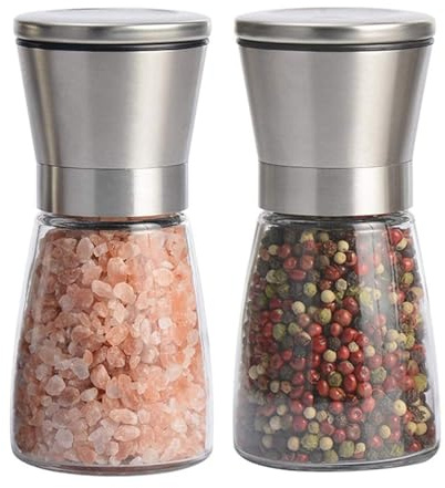 Salz und Pfeffermühle Gewürzmühle 2er Set mit einstellbarem Keramikmahlwerk - Pfeffermühle Edelstahl Salzmühle Pfeffermühle Salz Pfeffer Mühle (180 ml)