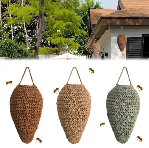 XSQD 3 Stück Gefälschte Wespen Nest, Wespen Nest Decoy, Handgefertigte Häkeln Honeycomb Mesh Tasche, 3 Arten Farben Hive, Geeignet Für Hof Und Dach Wespens-Nests Hängende Netztaschen Dekoration