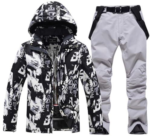 Vhersily 2025 Tuta da Neve da Uomo, Set da Sci Impermeabile, Isolata Antivento, Invernale Caldo Giacce + Pantalone Neve, Attrezzatura da Trekking, per Lavoro All'aperto, Snowboard, Arrampicata, Pesca