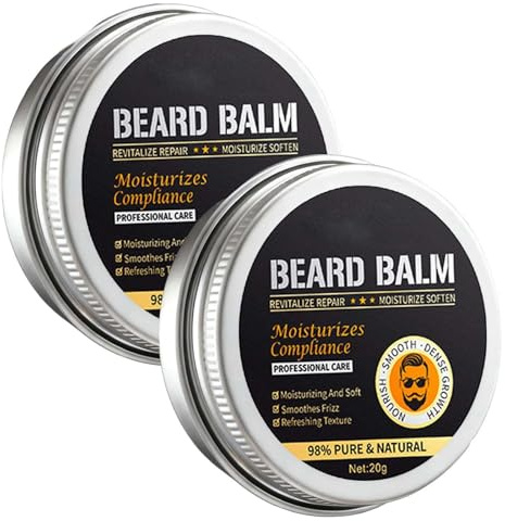 2PCS Beard Balm for Men, 40g Moustache Wax Oil, Strong Hold Light Shine, Smooths Shapes and Nourishes Beard Hair, Suitable for 3-Day to Full Beards, Grooming Styling Care