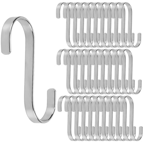 SENJEOK 30 Pcs S Hooks, 9.5cm Large S Shaped Hooks Silver for Kitchen Home Bathroom Shop