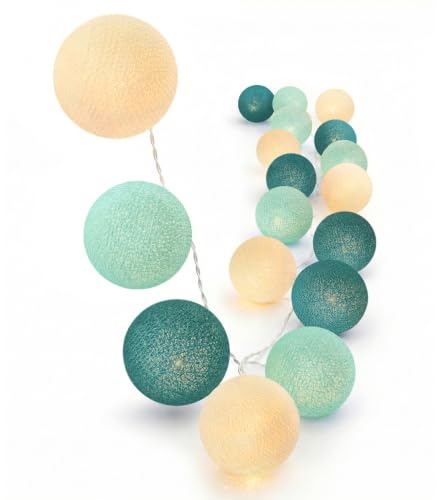 CREATIVECOTTON LED Lichterkette mit Cotton Balls inkl. Timer und Dimmer (Aqua, 20 Kugeln)