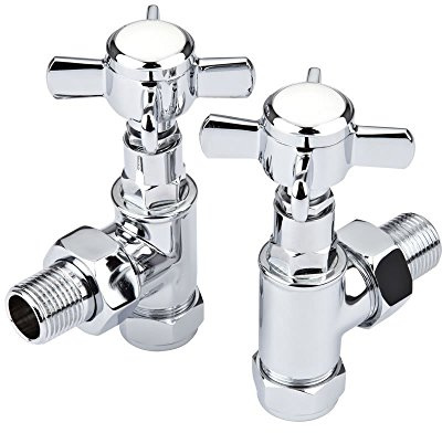 The Home Strore Traditional Luxury Chrome Angled Towel Rail Radiator Valves Tap Solid Brass