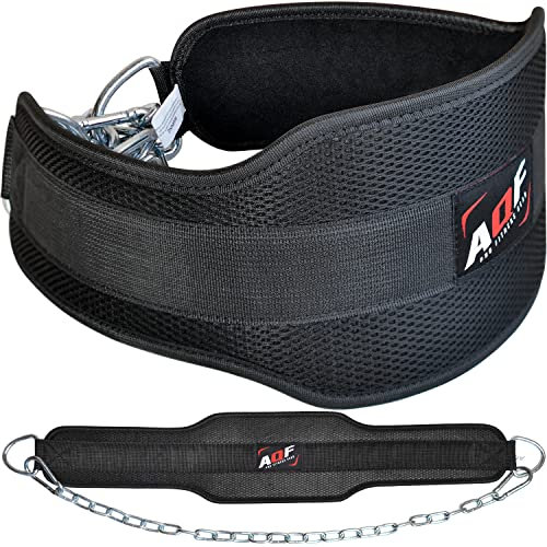 AQF Dip Gürtel Mit Stahlkette, Neopren Fitness Gewichthebergürtel, Gewichtsgürtel, Bodybuilding Dip Belt, Dipgürtel Kraftraining Gürtel Dips Herren Damen (Schwarz)