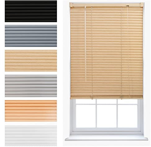 FURNISHED Venetian Blinds Window Venetian Blind Easy Fit PVC Shutters Trimmable Shades for Home Kitchen Windows Treatment Shutters 25mm Slats Complete Child Safe Fittings - Natural 60W x 150L cm