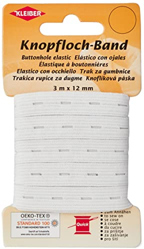 Kleiber 71091 Knopfloch-Band/Elastik Knopflochband, 58% Polyester; 42% Latex, Weiß, 300 x 1,2 x 0,05 cm