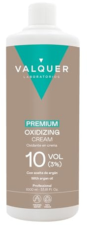 VALQUER Agua Oxigenada Premium en Crema 10 Volúmenes 3% | Oxidante Perfumado para Coloración Permanente y Decoloración Capilar con Aceite de Argán | Uso Profesional | 1L