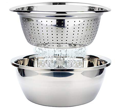 Colador de Cocina y Bol Acero Inoxidable Escurridor Ensalada Bol Mezclas Apilables Cuencos de Cocina para Preparar Enjuague Escurr Mezclar, 26cm