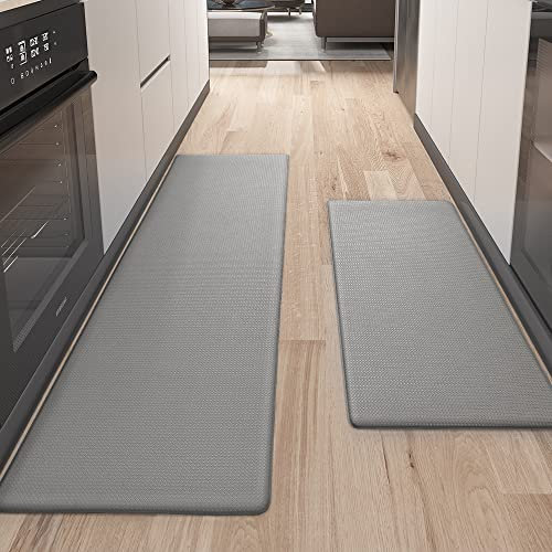 Color G Tappeto Cucina 44 x 75 + 44 x 150cm, Rimbalzabile Cuoio Tappeto Cucina Antiscivolo Lavabile, Confortevole Passatoia Cucina Impermeabile per Cucina, Soggiorno, Ufficio (Grigio)