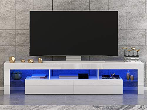 Panana Modern White 160CM TV Cabinet With RGB LED Lights High Gloss Front TV Stand Living Room Furniture TV Cabinets (White)