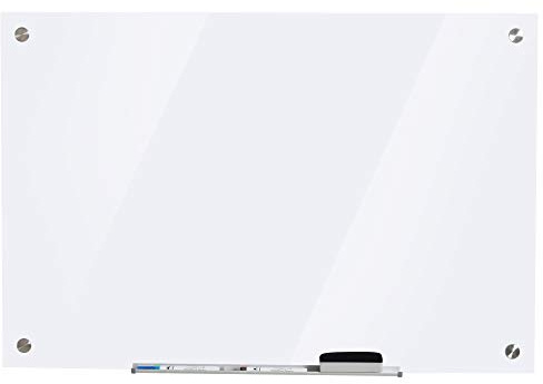 Vinsetto Pizarra de Cristal con Bandeja Pizarra de Pared sin Marco Incluye 4 Rotuladores y Borrador 90x60x0,45 cm Blanco