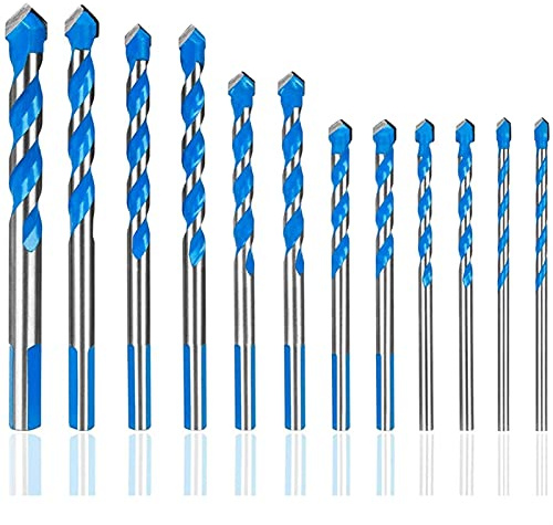 kengbi Juego de 12 brocas industriales fáciles de instalar y usar, puntas de carburo de m a 12 mm para pared, ladrillo, cemento, hormigón, vidrio, madera y madera con Str industrial (color: azul)