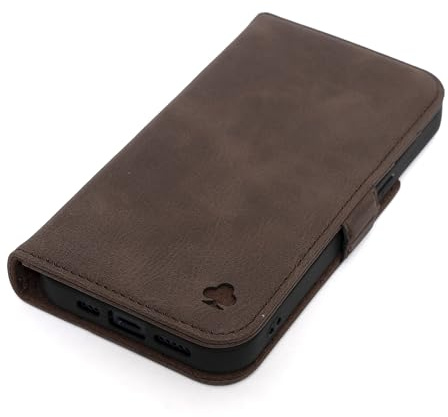Porter Riley - Lederhülle für iPhone 13 Pro (6.1). Premium Echtleder Standhülle/Ledertasche/Brieftasche mit [Karten Steckfächern] [Horizontale Standfunktion] (Schokoladenbraun)