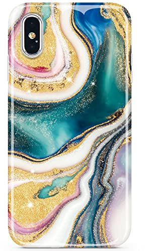 JIAXIUFEN Kompatibel mit iPhone X Hülle iPhone XS Handyhülle TPU Silikon Schutzhülle Handytasche Handy Hülle Marmor Dark Green
