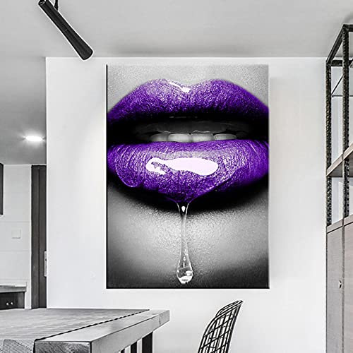 Leinwandmalerei Nordische Drucke Lila Lippen Sexy Wohnkultur Poster Wandkunstwerk Schlafzimmer Modulare Lippenbilder Heimdekoration 70x100cm Rahmenlos