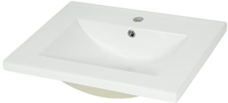 Mendler Waschbecken HWC-D16, Waschtisch Handwaschbecken Badezimmer Bad, Keramik eckig weiß - 61cm 30mm Kante