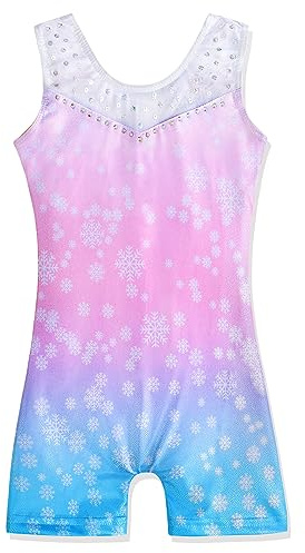 Gymnastik trikåer för flickor ärmlös enhetlig dans outfit för barn tonad färg glittrande enhörning regnbåge för små flickor 3-10 år, Snöflinga, 6-7 År