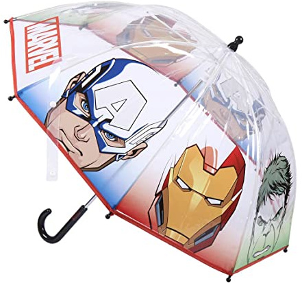 Avengers CERDÁ LIFE's LITTLE MOMENTS - Paraguas transparente para niño de Los Vengadores - Manual, resistente al viento y con sistema de protección de barra para mayor seguridad, único