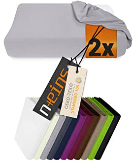 npluseins 2er Pack Nackenkissen Spannbezüge, 40-45 x 60-80 cm, Silber | Öko-Tex Standard 100, Rundumgummizug, anschmiegsam, formstabil, hautsympathisch, waschbar bis 60 °C