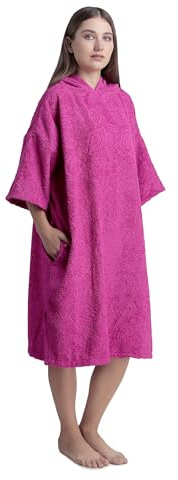 ALLEN & MATE Poncho de toalla con capucha para adultos Albornoz de rizo de algodón para playa, natación, surf, baño, deportes acuáticos (L-XL, Estrella de mar rosa)