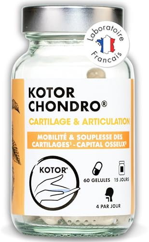 KOTOR CHONDRO | Régénère les Cartilages | Glucosamine + Chondroïtine Marine + Ortie + Manganèse + Vitamine C | Mobilité & Souplesse | 60 Gélules | Fabriqué en France