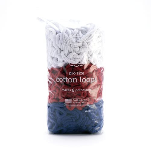 Lotta Loops by Friendly Loom - Independence Day Pack (PRO Size) White, Red, Blue Cotton Loops Makes 8 x 8 Potholders by Harrisville Designs Made in The USA