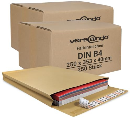 versando 500 bolsas B4 plegables de 4 cm sin ventana (250 x 353 x 40 mm), color marrón
