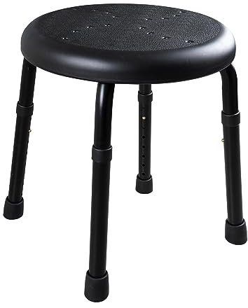 RIDDER – Bad-Hocker Go, Ø 50x34,9-52,5cm, schwarz, Aluminium/PE/TPR | Höhenverstellbarer Duschhocker mit rutschhemmender Sitzfläche. Stabiler Badehocker | Belastbar bis 150kg