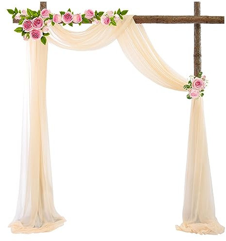 HUHJYUGE Hochzeitsbogen Deko Tüllstoff, Traubogen Hochzeit Foto Hintergrund, Weiß Chiffon Stoff Querbehang Deko Gardinen Vorhang, für Fotografie Party Geburtstag Taufe (23 600cm)
