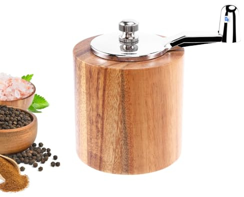Kopinma Salt Mill and Pepper Mill, Hand Crank Pepper Mill Made of Wood, Spice Mill, Chili Mill with Classic Handle and Adjustable Ceramic Rotor