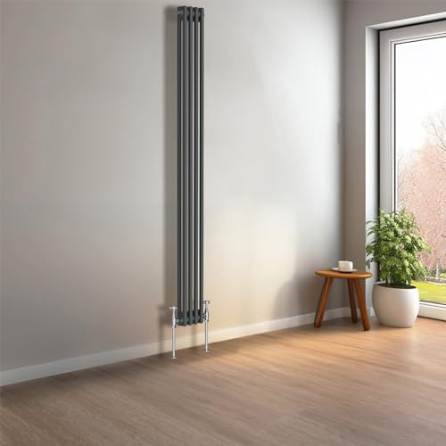 NRG 1800x200mm Anthracite Vertical Traditional Column Radiator 2 Panel | Mild Steel, Cast Iron Style, Central Heating, Bathrooms, Kitchen, Living Room
