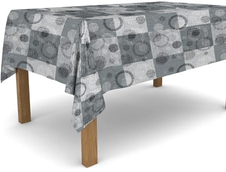 Banzaii Tovaglia Plastificata 140x100 cm, Copritavolo Antimacchia in PVC da Esterno e Interno Facile Da Pulire Nella Misura Che Vuoi - Cerchi Grigio