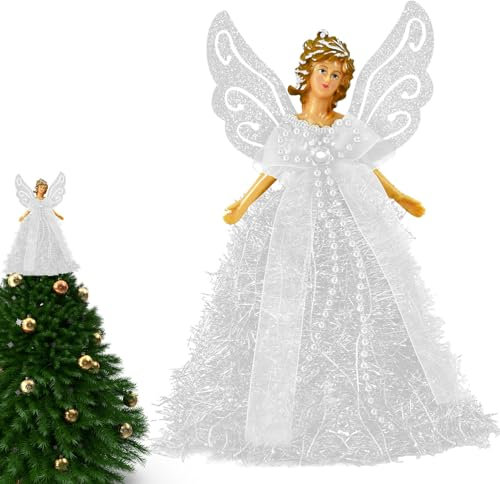 Weihnachtsengel Baumspitze weihnachtsbaumspitze Engelsflügel christbaumspitze weihnachtsbaum spitze Weihnachtsengel Baumwipfelfigur, Weihnachtsbaumschmuck,Baumkronenschmuck für Partygeschenke zu Hause