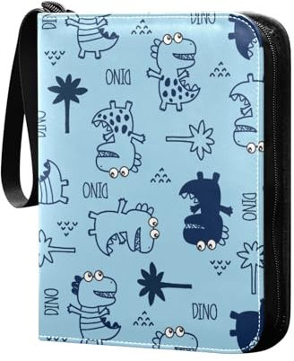 Blau Dinosaurier Sammelkartenalbum 4 Taschen Kartenordner 50 Seiten 400 Karten PU Reißverschluss Kartenbinder Aufbewahrungshalter für Sportspielkarte