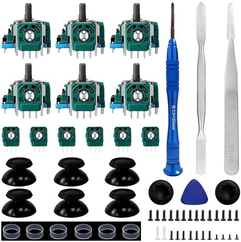 6 Pack Joysticks Replacement for PS5 Controller,HLRAO Analog 3D Joysticks Replacement Compatible with PlayStation 5 Controller Part with Repair Screwdriver Kit for PS5 Controller.