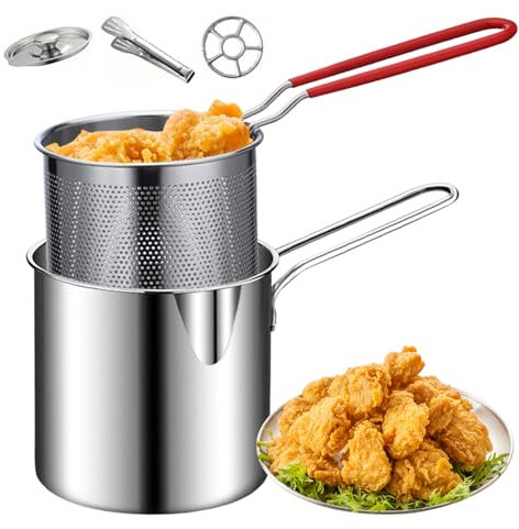 Mini Fryer Deef, pot de friteuse en acier inoxydable avec poignée anti-scalding, coffre-ferrel frit avec panier, mini-frite