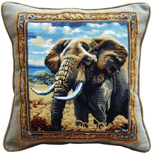 DIY knüpfen set anfänger Elefant Tier knüpfkissen mit vordruck Cartoon-Tiere DIY Wurfkissenbezug，Sofakissenbezug mit bedruckter Leinwand für Anfänger und Erwachsene mit vorgedrucktem Must 43x43cm