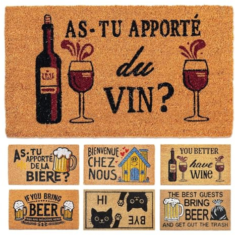 LUA VIKA Paillasson Exterieur Entree - Vin - 40x70 cm - Tapis Entree Exterieur Antidérapant - Tapis Coco Interieur Drole - Paillasson Coco Original Rigolo