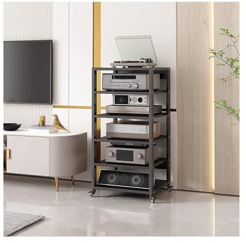 Tall AV Media Speaker Stand 5/6 Tier, Home Club Audio Video Tower Equipment Component Rack, Stereo Receiver CD Record Player Turntable Amplifier Storage Unit Cabinet, Game Console TV Accessories Shelf